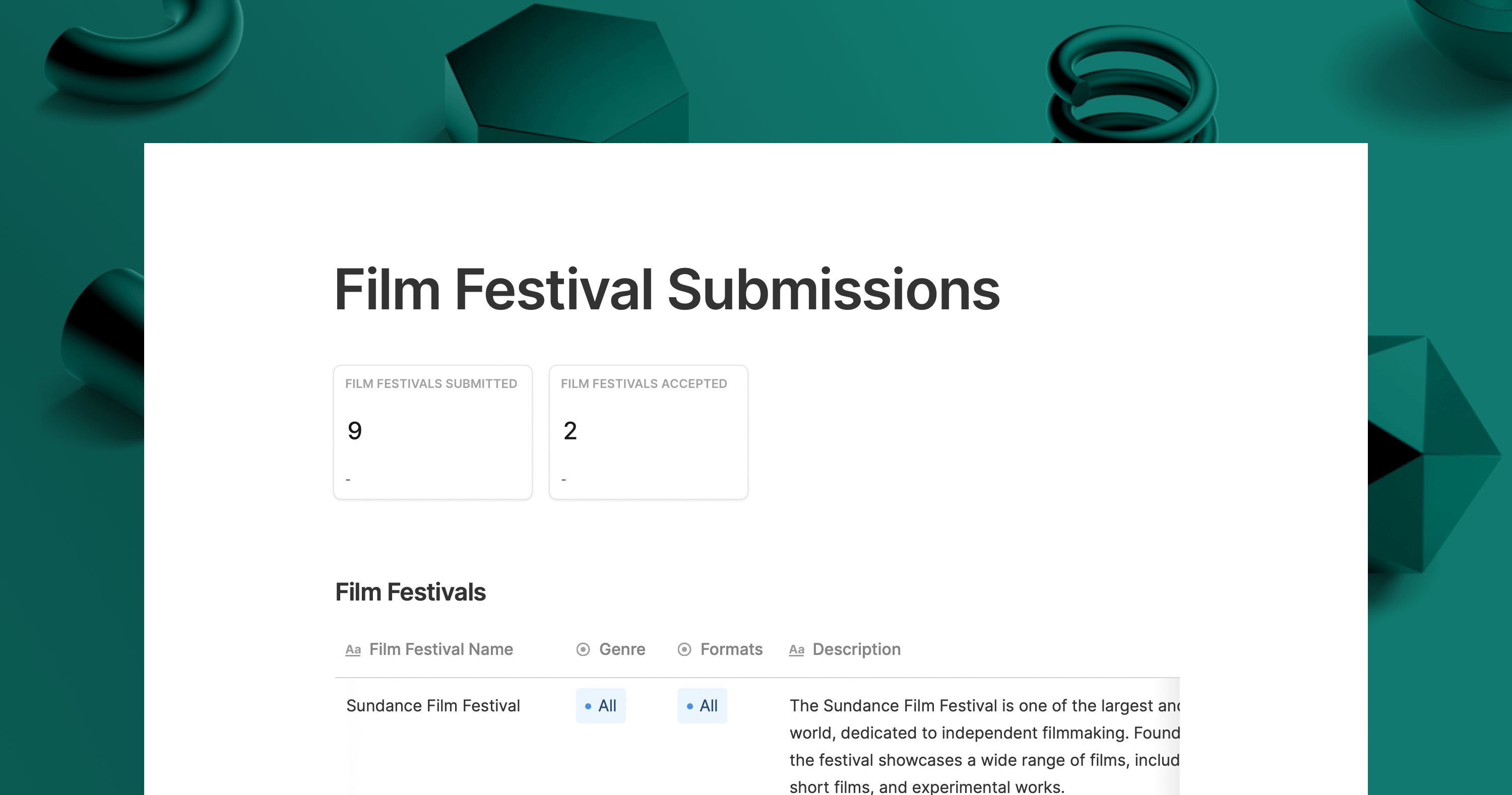 Film Festival Submission Tracking Template Assemble